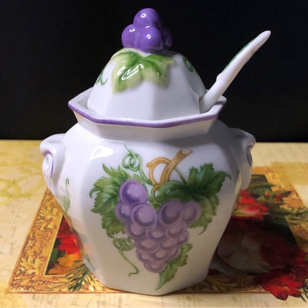 1991 Vintage Lenox Orchard Giftware By Lenox Grape 🍇 Jam Jar w/Lid & Spoon